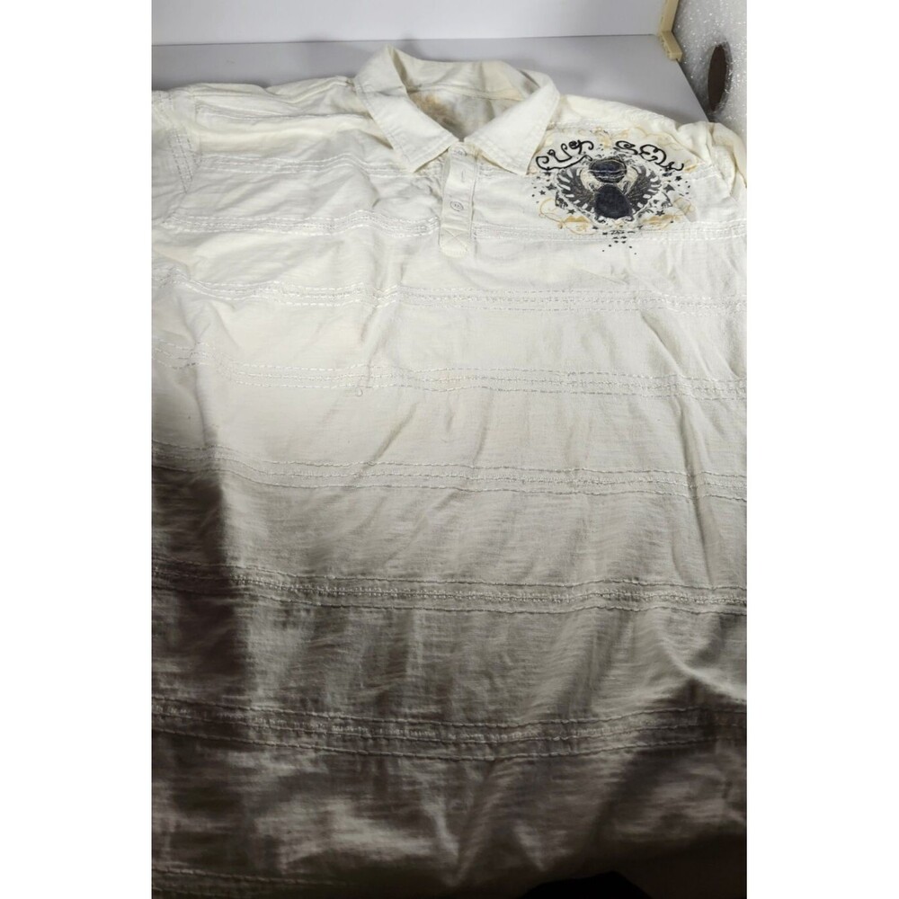 Vintage Marc Ecko Men's Polo Shirt Graphic Art Size 3XL Striped White Creme Y2K